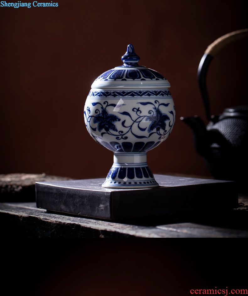 Holy big ceramic cover rear hand-painted imitation Ming blue and white with a bunch of lotus lines cover all hand jingdezhen kung fu tea accessories