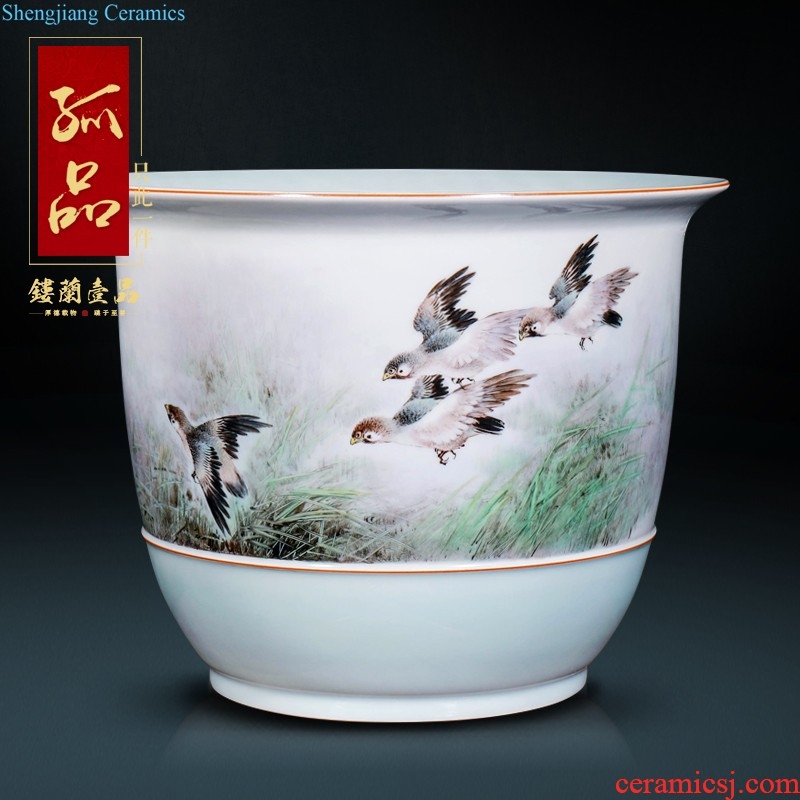 Jingdezhen ceramics hand-painted fu lu shou decoration floor vase sitting room of new Chinese style household collect bottles of furnishing articles