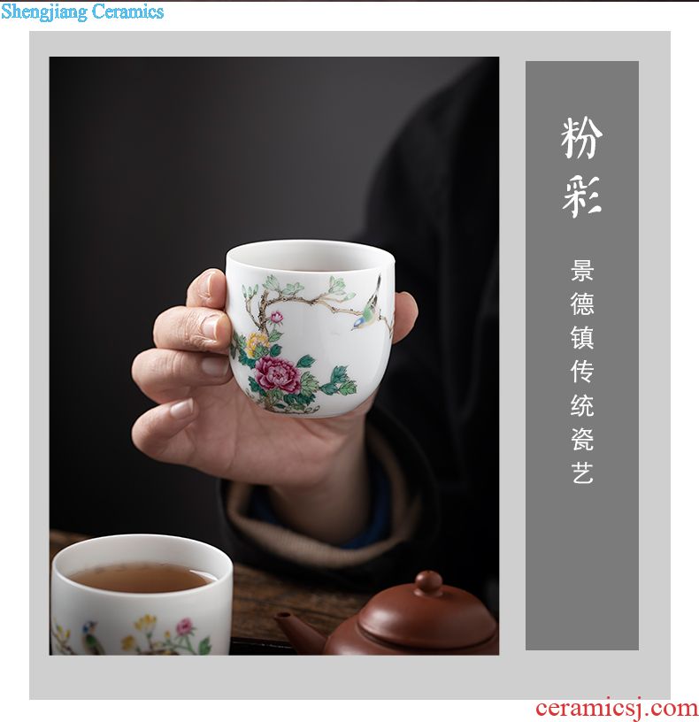 Jingdezhen ceramic hand-painted had four suits teacup pastel sample tea cup individual cup heavy kung fu tea set