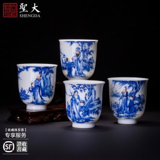 Santa jingdezhen tea tea set ji blue glaze ceramic hand-drawn heart sutra manual kung fu all three of the bowl tureen tea cups