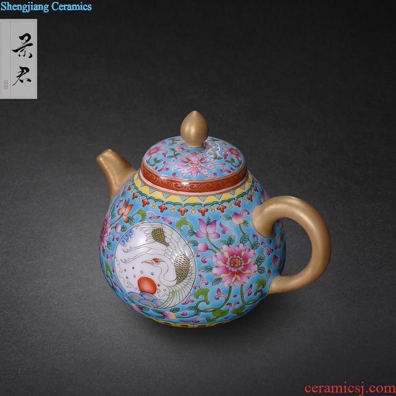 JingJun jingdezhen ceramic handmade ji blue glaze hand-painted colored enamel kung fu tea teapot small Chinese single pot