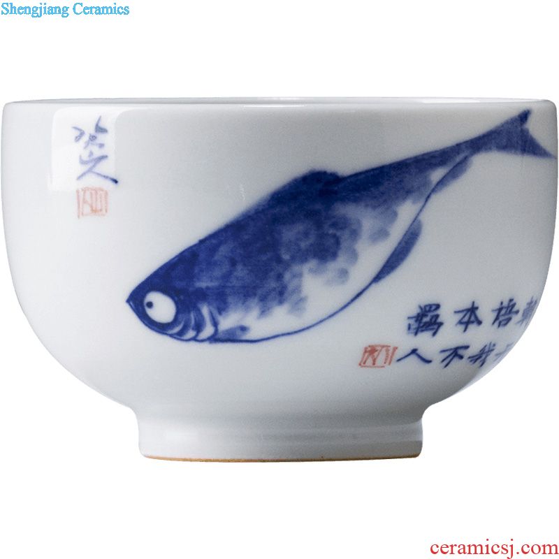 Holy big ceramic fair mug hand-painted pastel "SongYin fishing" tea sea hand points of jingdezhen tea service