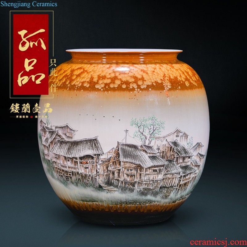 Master of jingdezhen ceramics hand-painted pastel landscape decoration large vases, new Chinese style living room home furnishing articles