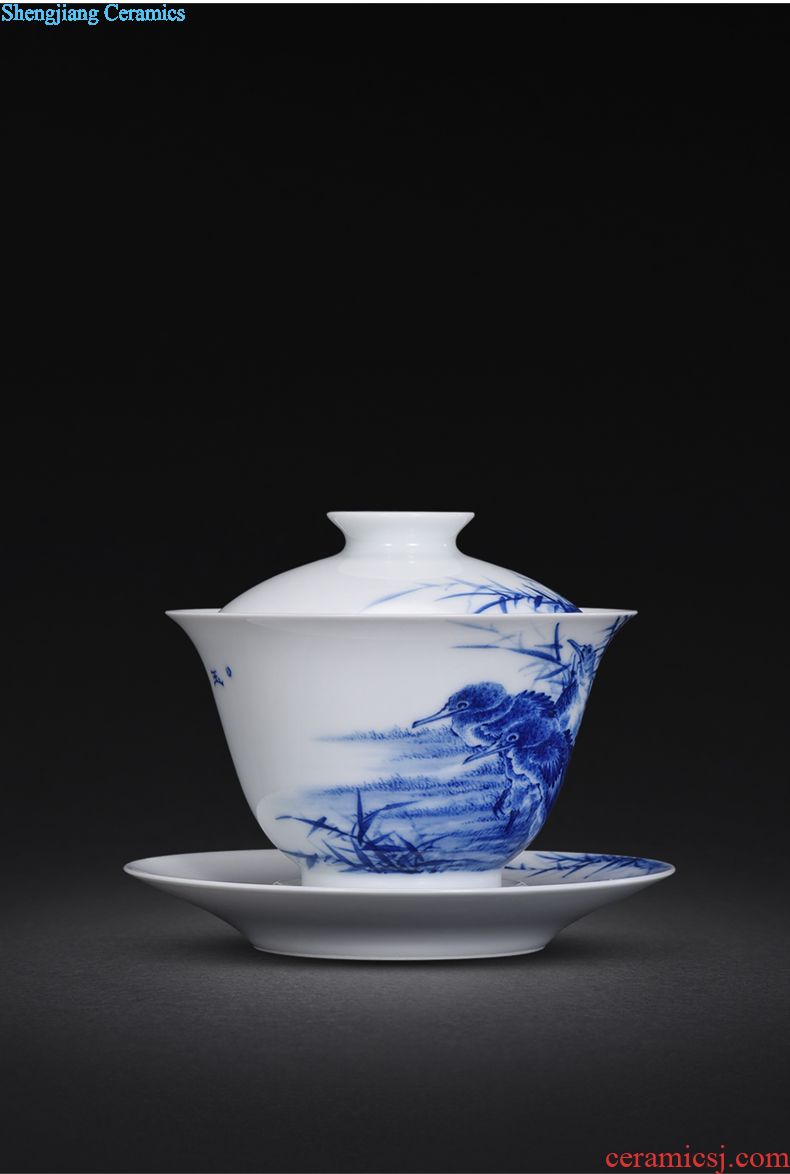 Jingdezhen hand-painted the blue colour only three tureen JingJun tureen large cups kung fu tea tureen small tureen