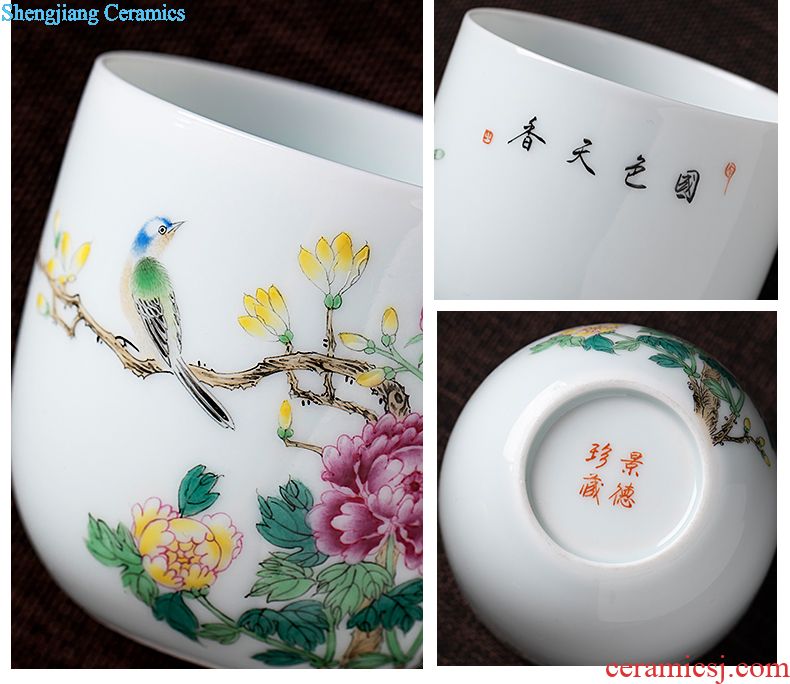 Jingdezhen ceramic hand-painted had four suits teacup pastel sample tea cup individual cup heavy kung fu tea set