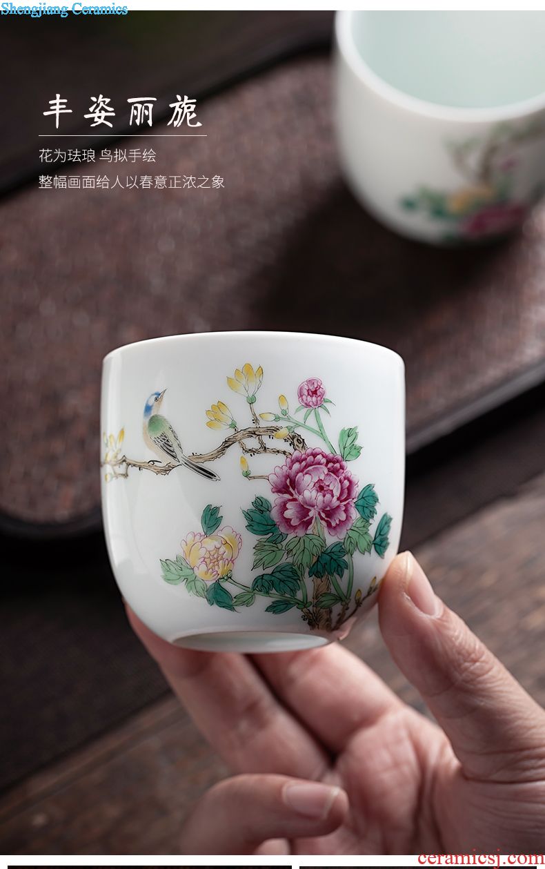 Jingdezhen ceramic hand-painted had four suits teacup pastel sample tea cup individual cup heavy kung fu tea set