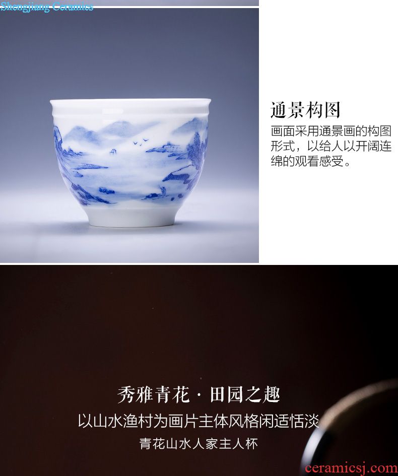 Holy big blue and white landscape teacups hand-painted ceramic kung fu yu Yin master cup sample tea cup all hand of jingdezhen tea service