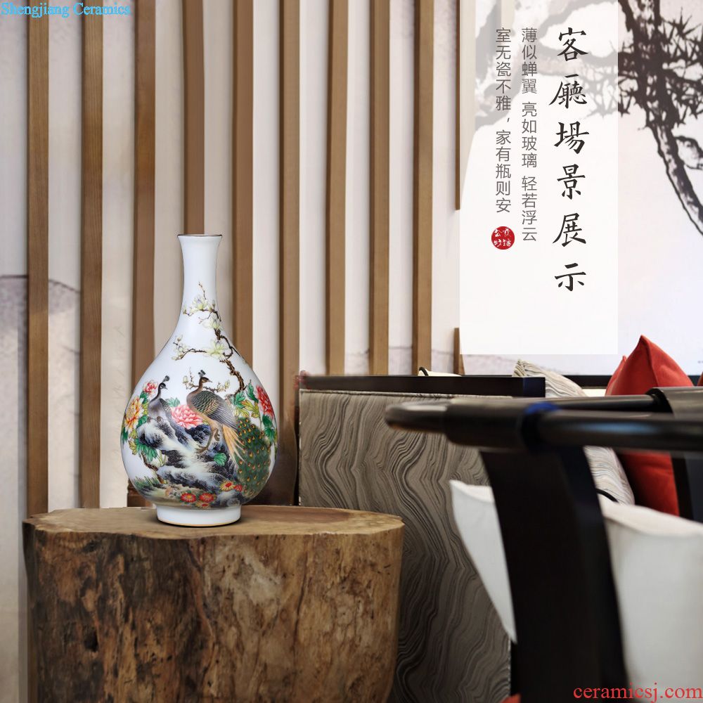 Jingdezhen ceramics archaize grilled green flower poems on vase peony Chinese sitting room porch collection furnishing articles