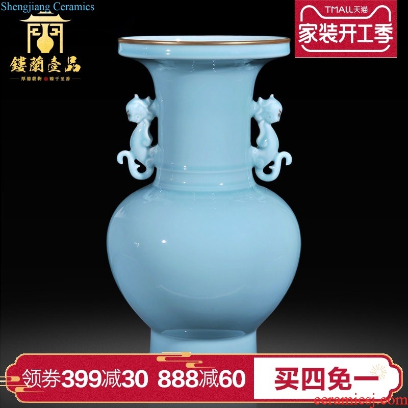 Jingdezhen ceramics imitation qing qianlong blue-and-white youligong red dragon grain big plum bottle of the sitting room porch decoration vase furnishing articles