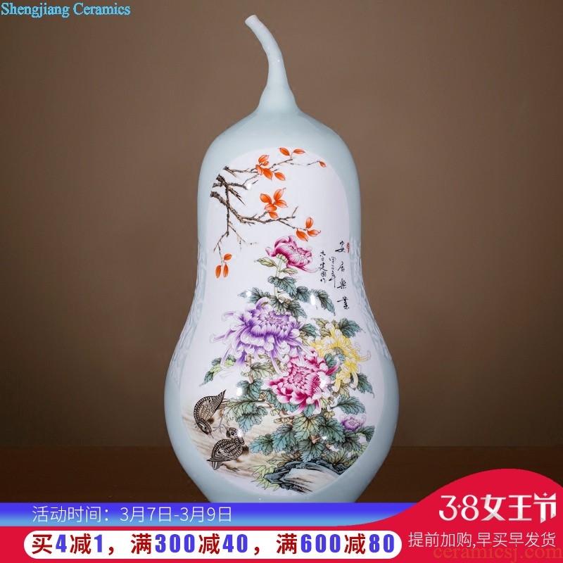 Jingdezhen ceramic antique hand-painted pastel peony flower vases, the sitting room porch decoration of Chinese style household furnishing articles