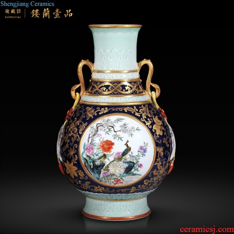 Jingdezhen ceramics Imitation qing qianlong blue sea YunLongWen plum bottle The sitting room decorate household furnishing articles