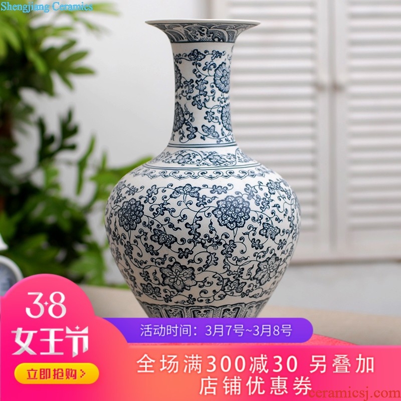 Jingdezhen ceramic vase landing 482 hand-painted ears blue youligong Chinese style living room porch decorate furnishing articles