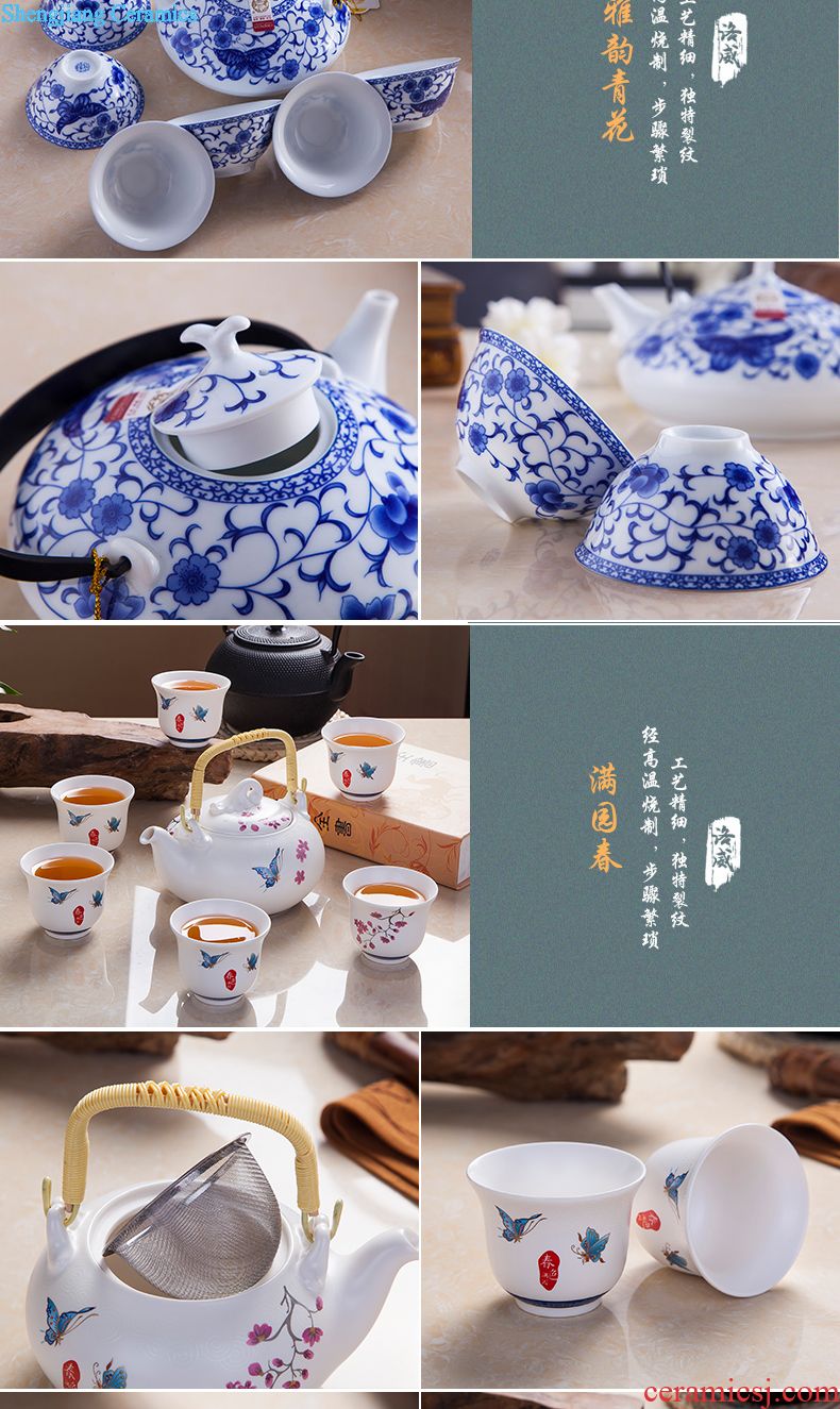 Jingdezhen antique collection 8 head double colored enamel tea set Imperial pastel principal Tea tray cup suit the teapot