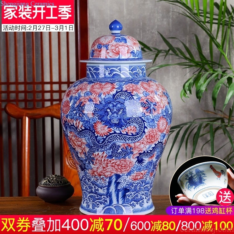 Jingdezhen ceramics vase hand-painted flower arranging furnishing articles of Chinese style living room TV cabinet decoration porcelain home decoration