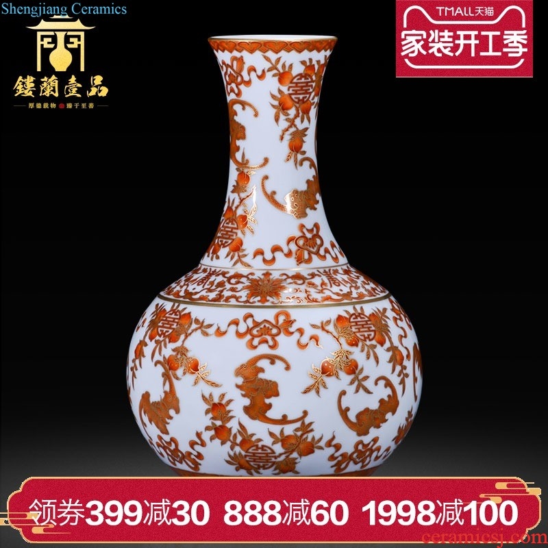 Jingdezhen ceramics imitation qing qianlong youligong red sea water dragon grain mei bottles of new Chinese style household adornment furnishing articles sitting room