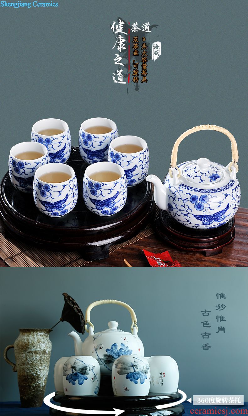 Jingdezhen antique collection 8 head double colored enamel tea set Imperial pastel principal Tea tray cup suit the teapot