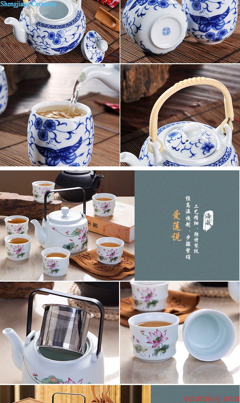 Jingdezhen antique collection 8 head double colored enamel tea set Imperial pastel principal Tea tray cup suit the teapot