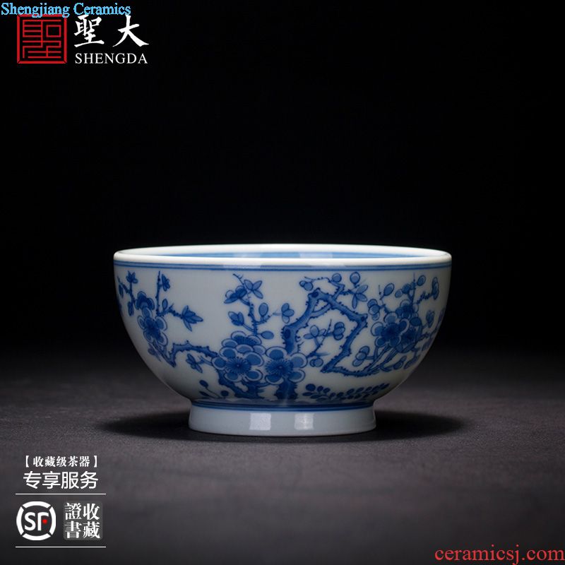The big ceramic curios Kung fu tea sample tea cup heavy blue color 18 arhats cup of jingdezhen tea service master