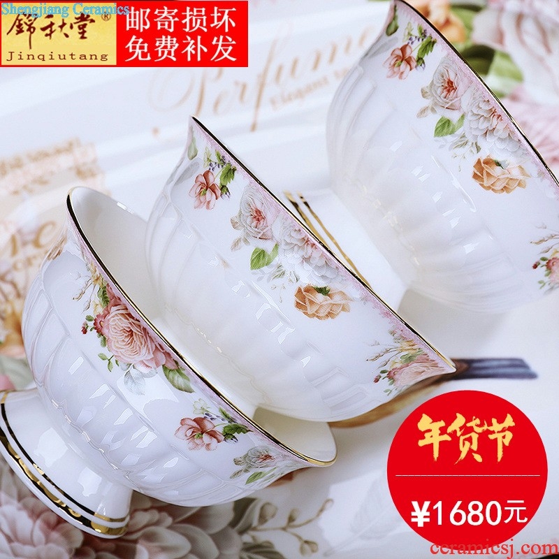 Jin qiu tong Jingdezhen ceramic bone China tableware dishes household of Chinese style bowl dish dish gift set Phoenix to burn the color