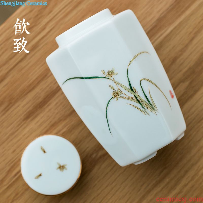 Drink to the wooden cover ceramic seal tea caddy hand-painted large tea caddy storehouse moistureproof receives household storage tank