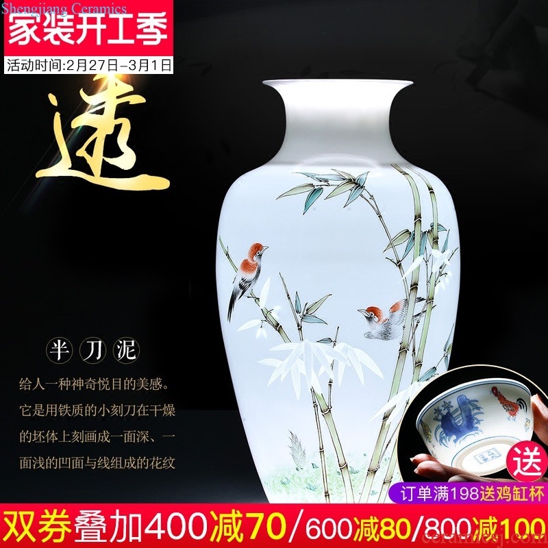 Jingdezhen ceramics glaze color hand-painted under youligong red dragon grain ears of blue and white porcelain vases, ceramic arts and crafts decoration