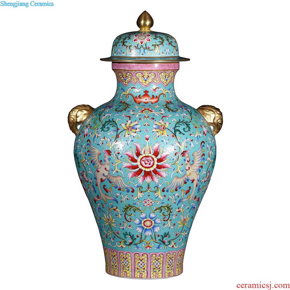 Jingdezhen ceramics furnishing articles hand-painted spring arrive at four dried flower vase planting sitting room adornment household table decoration