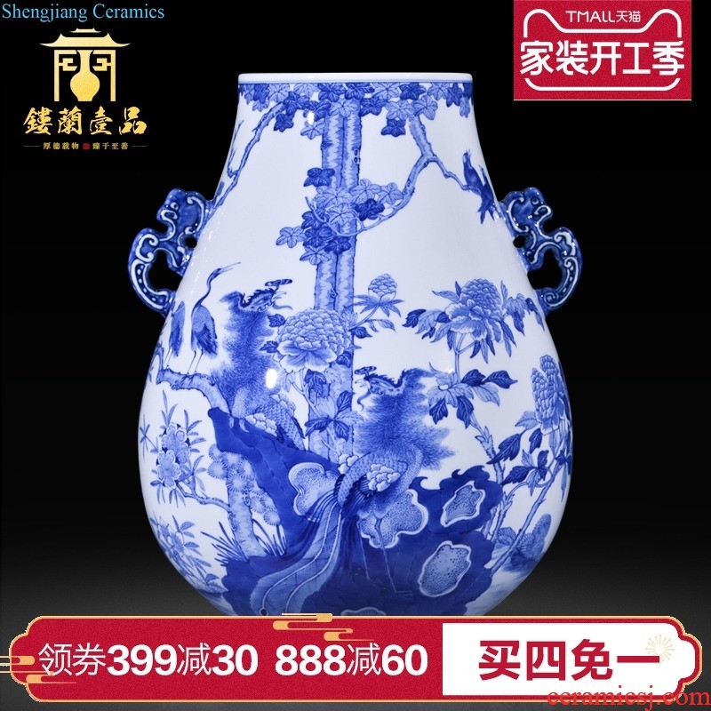 Jingdezhen ceramics imitation qing qianlong powder blue hedgehog ears vase sitting room adornment of Chinese style household furnishing articles