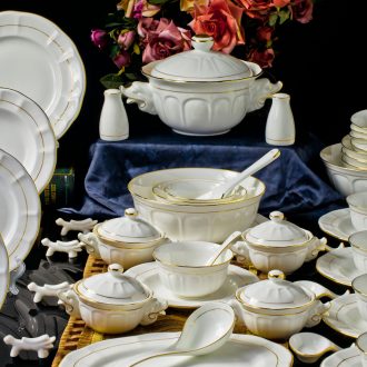 Jingdezhen ceramic tableware suit 56 head far industry ceramics bowl dishes suit European gold edge lily