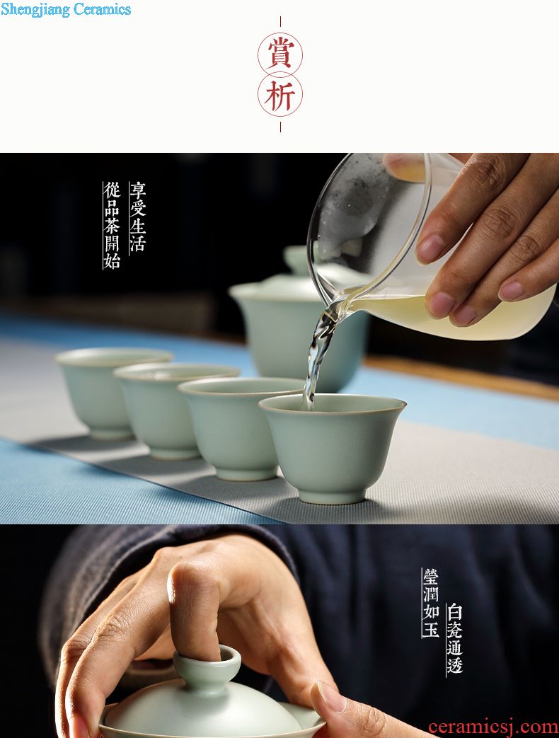 The three frequently tureen suit household sample tea cup of jingdezhen ceramic hand-painted kung fu tea set S13006 blue tie up branches