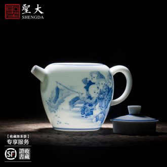 Holy big teapot hand-painted ceramic kung fu king of blue and white peony step style bamboo stone double finches teapot of jingdezhen tea service