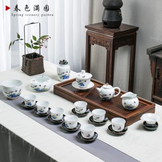 Kung fu tea set of black suit household rounded Chinese jingdezhen ceramic tea cup teapot tea tray package
