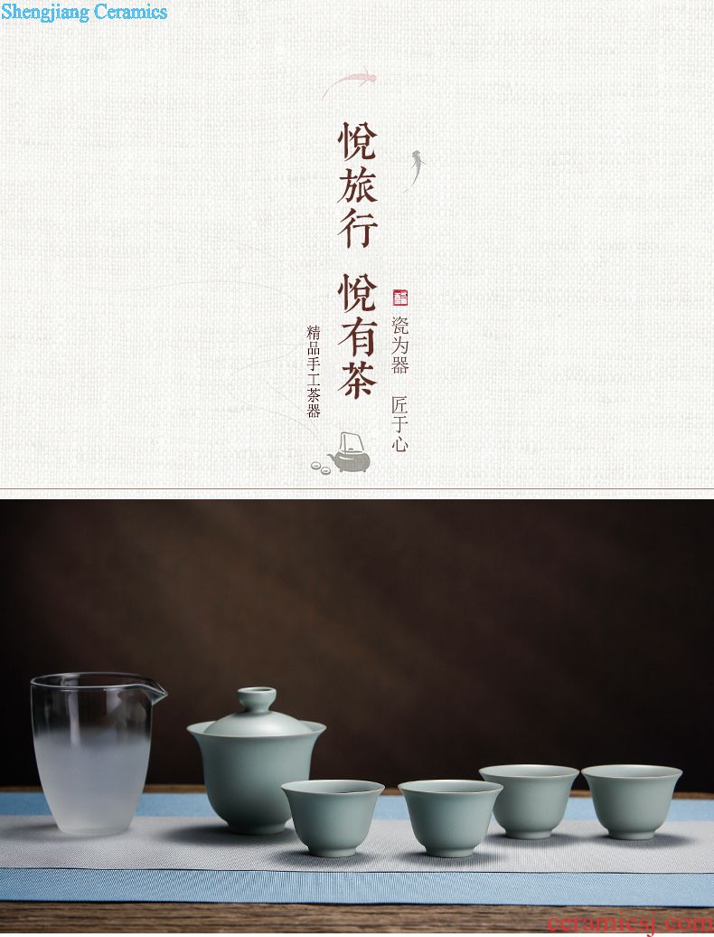 The three frequently tureen suit household sample tea cup of jingdezhen ceramic hand-painted kung fu tea set S13006 blue tie up branches