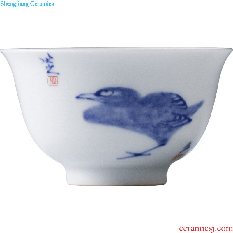Holy big ceramic kung fu tea set 8 pieces of a complete set of blue and white color bucket hand-painted ferro tureen suit set manual of jingdezhen