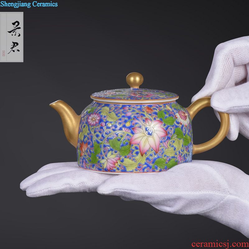 JingJun hand-painted ji blue colored enamel kung fu tea teapot jingdezhen pure manual color glaze ceramics little teapot