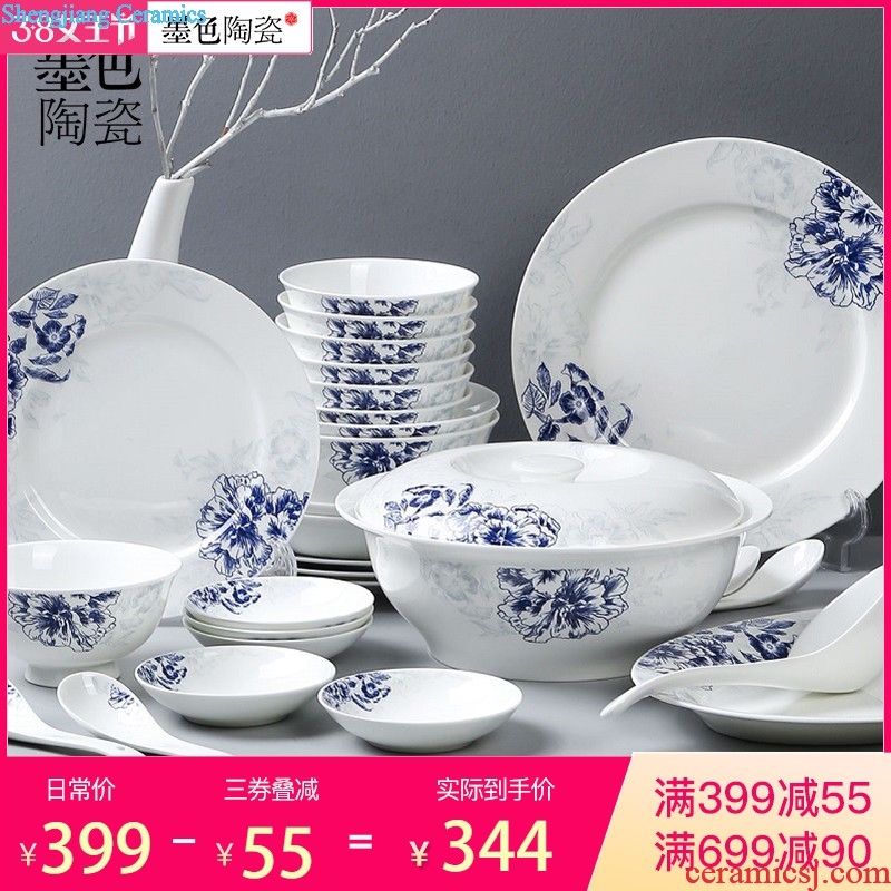 inky Jingdezhen ceramic tableware dishes suit 56 of the head of household bone bowls dish bowl chopsticks Chinese style