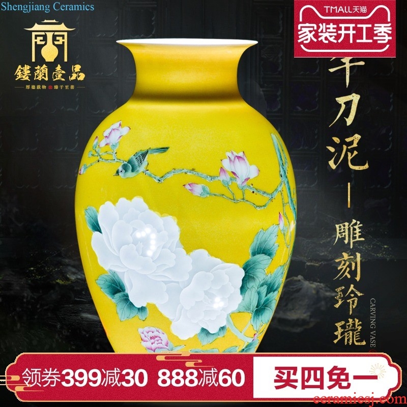 Jingdezhen ceramics hand-painted famille rose flower arranging ground vase lotus pond appeal collection of adornment of Chinese style household furnishing articles