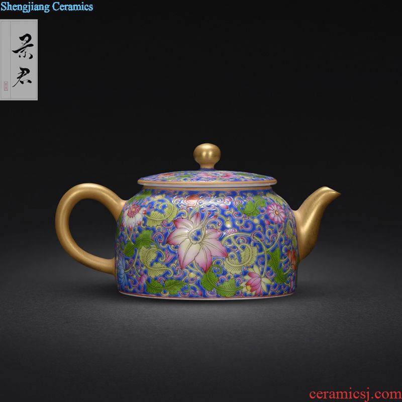 JingJun hand-painted ji blue colored enamel kung fu tea teapot jingdezhen pure manual color glaze ceramics little teapot