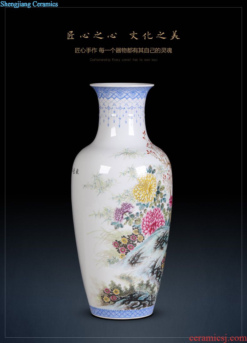 Jingdezhen ceramics colour offering LanLong grain celestial imitation qing qianlong vase sitting room adornment collection furnishing articles