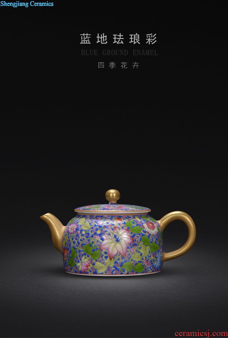 JingJun hand-painted ji blue colored enamel kung fu tea teapot jingdezhen pure manual color glaze ceramics little teapot