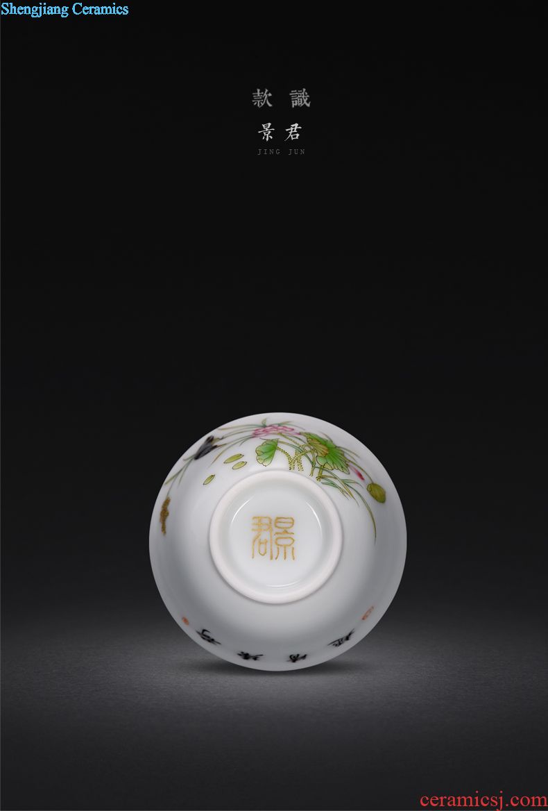 JingJun jingdezhen ceramics porcelain carving all hand painting of flowers and only three tureen kung fu tea bowl tea