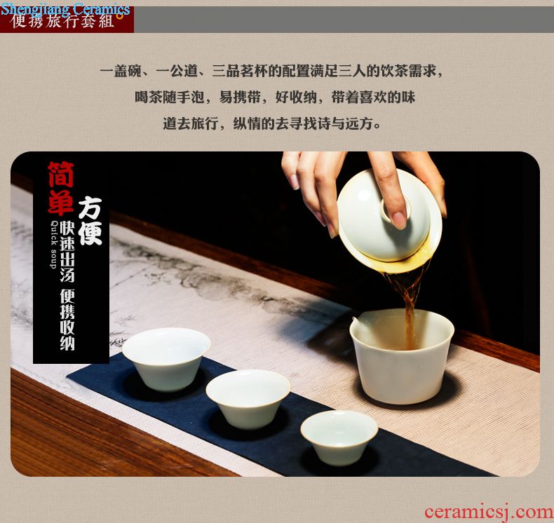 Three frequently hall of a complete set of tea set Jingdezhen ceramic hand-painted kung fu tea tureen 6 head TZS023 fair mug