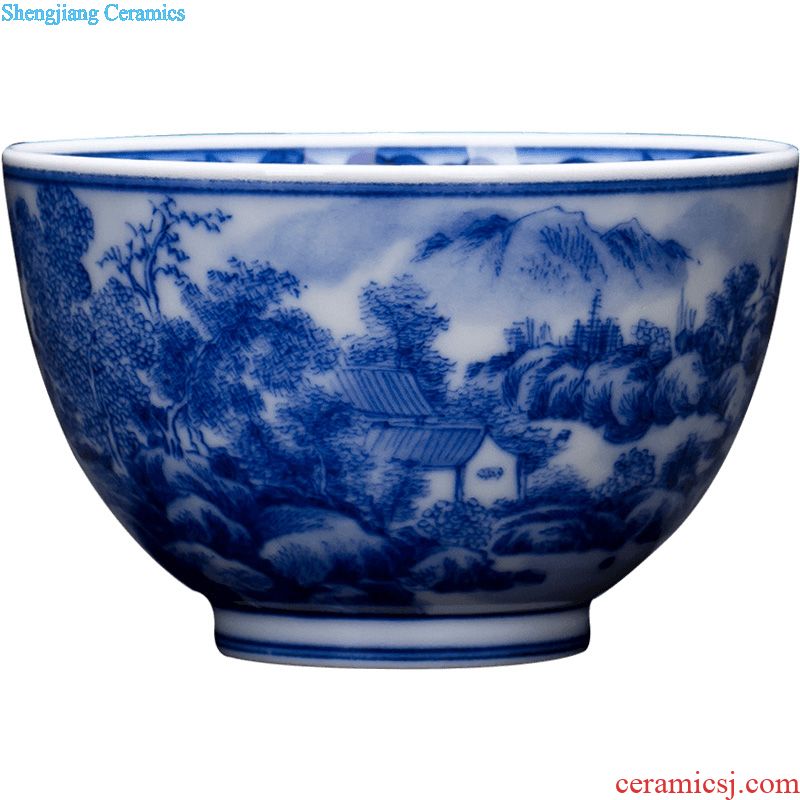 Holy big three to tureen teacups hand-painted ceramic antique blue and white lotus flower, sweet tea and bowl of jingdezhen tea service