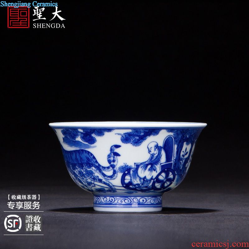 The big blue and white color lotus pond (4 cup sample tea cup hand-painted ceramic kung fu king single cup cup of jingdezhen tea service