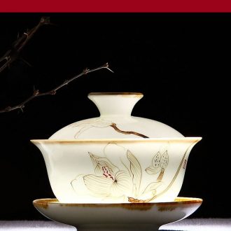 Drink to kiln hand-painted ceramic tureen jingdezhen porcelain bowl tea cup three bowl of kongfu tea cups trumpet