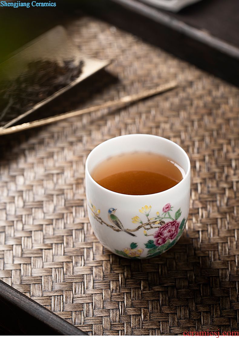 Jingdezhen ceramic hand-painted had four suits teacup pastel sample tea cup individual cup heavy kung fu tea set