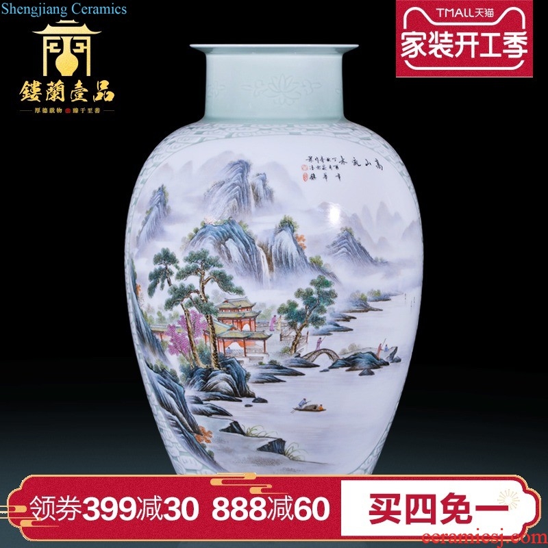 Jingdezhen ceramics antique blue and white landscape big mouth wash the vase flower arranging furnishing articles home sitting room adornment porcelain collection