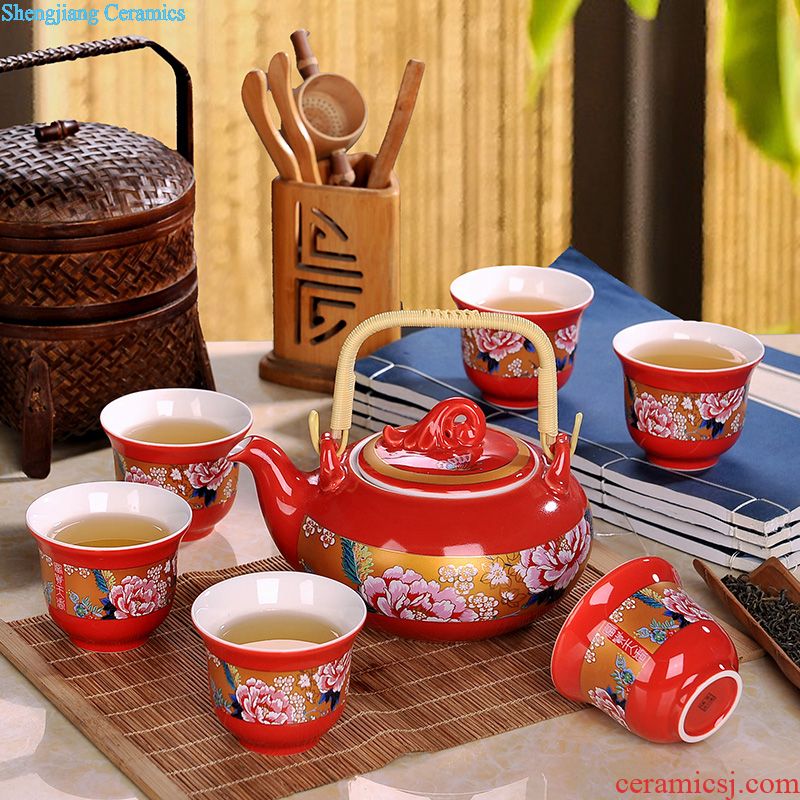 Jingdezhen antique collection 8 head double colored enamel tea set Imperial pastel principal Tea tray cup suit the teapot