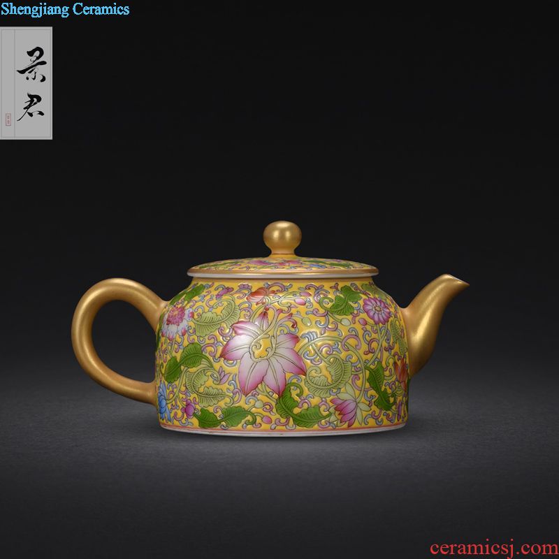Jingdezhen manual colored enamel teapot small household kung fu tea kettle JingJun ceramic teapot