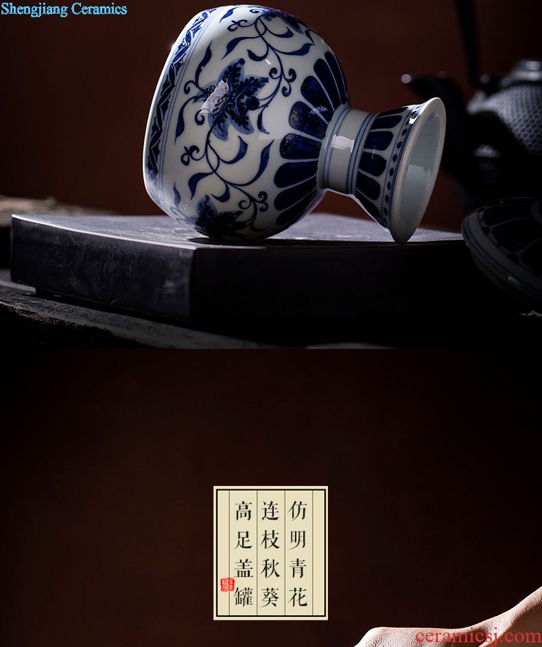 Holy big ceramic cover rear hand-painted imitation Ming blue and white with a bunch of lotus lines cover all hand jingdezhen kung fu tea accessories