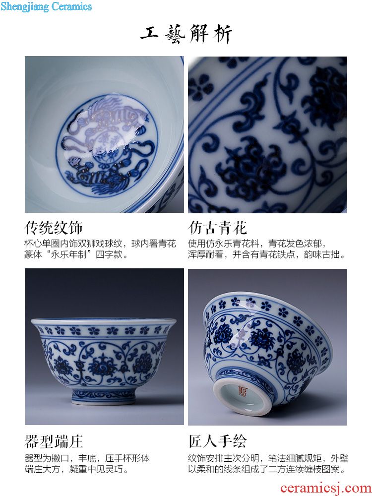 Santa teacups hand-painted ceramic kungfu azure glaze dark carved yunlong paint water lines fragrance-smelling cup of jingdezhen tea service